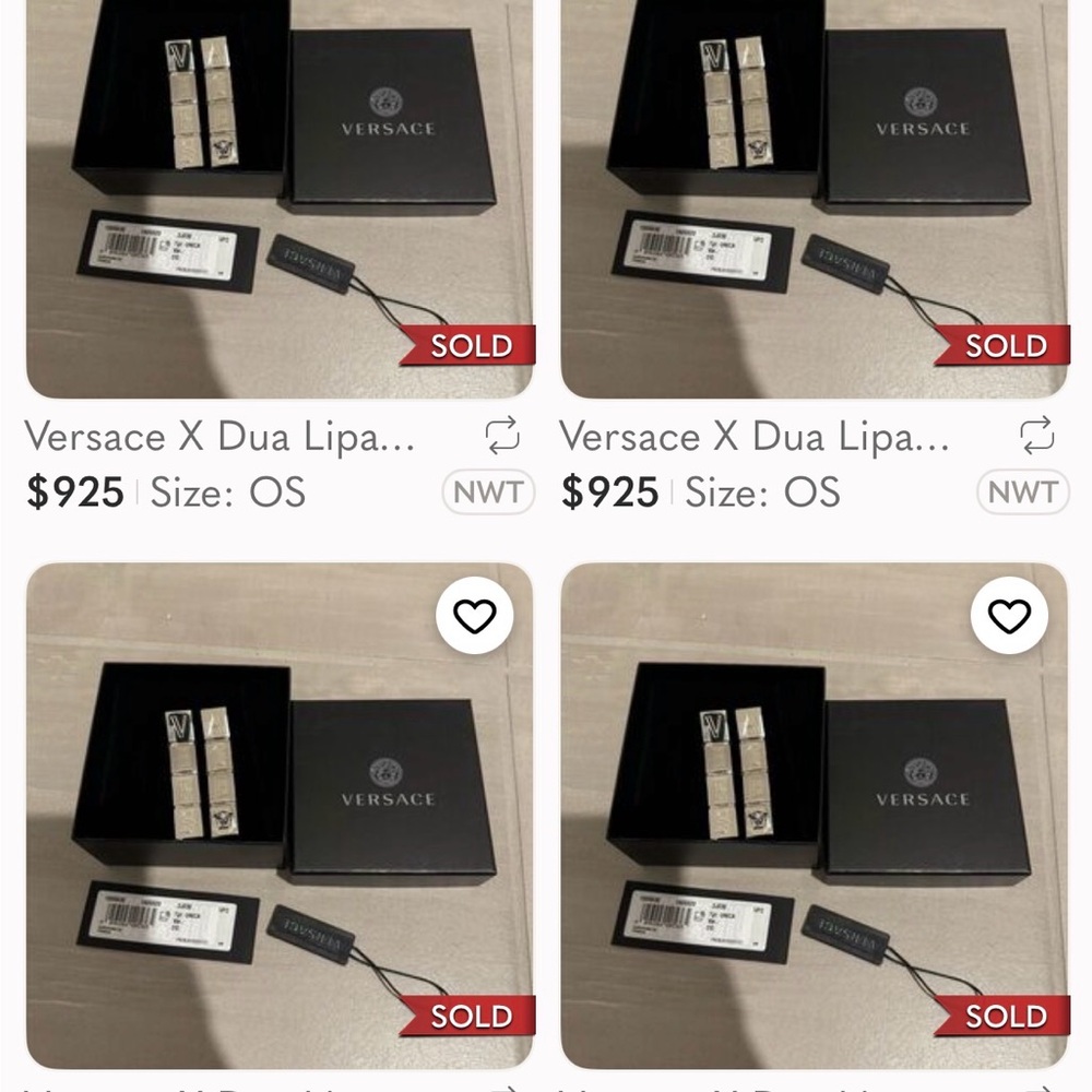 Versace x Dua Lipa Logo Letter Drop Earrings Silver Blocks Medusa NIB $925retail - Picture 8 of 8